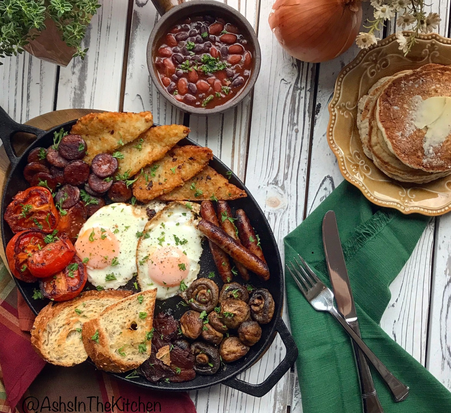 Sausage Eggs Hash Browns Tomatoes Beans Full English Fry Up Breakfast Recipe by Ash's In The Kitchen